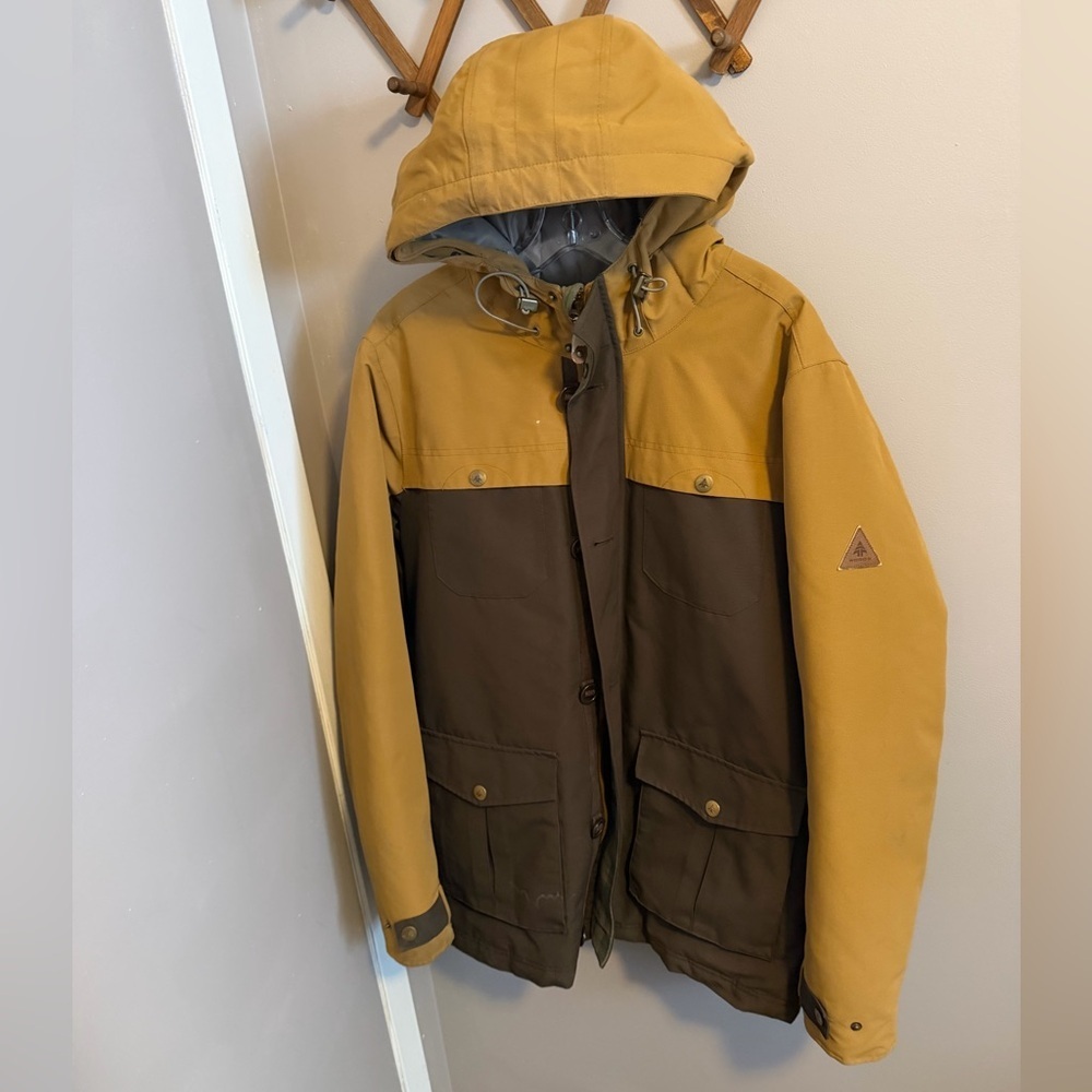 Woods down filled parka mustard and brown two toned deep winter warmth men’s M